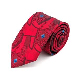 Vintage 80s Stringbeans Plus Skinny Tie Geometric Jacquard Bold Retro Red Blue